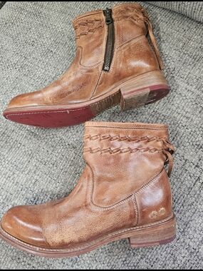 BED STU TAN CRAVEN LEATHER FRINGE WOVEN DETAILS ANKLE BOOTIES BOOTS SZ 8